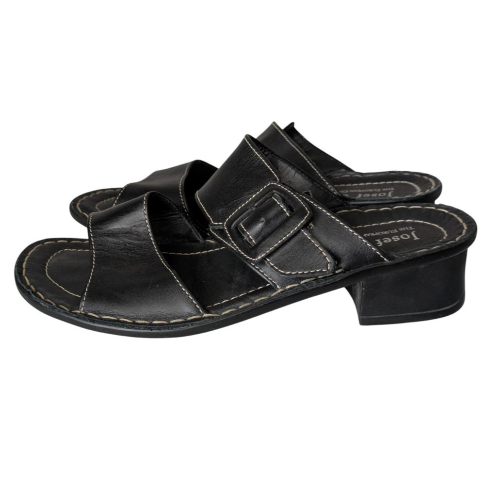 Josef Seibel Black Leather Buckle Slip On Sandals Size 39 Comfort Open Toe